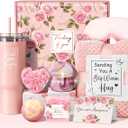 Birthday Gifts for Women Self Care Get Well Soon Gifts, Rose Relaxing Spa Gift Box Care Package Basket w/ Luxury Flannel Blanket 40 oz Tumbler, Mother's Day Gift for Mom Her Wife Girlfriend Sister