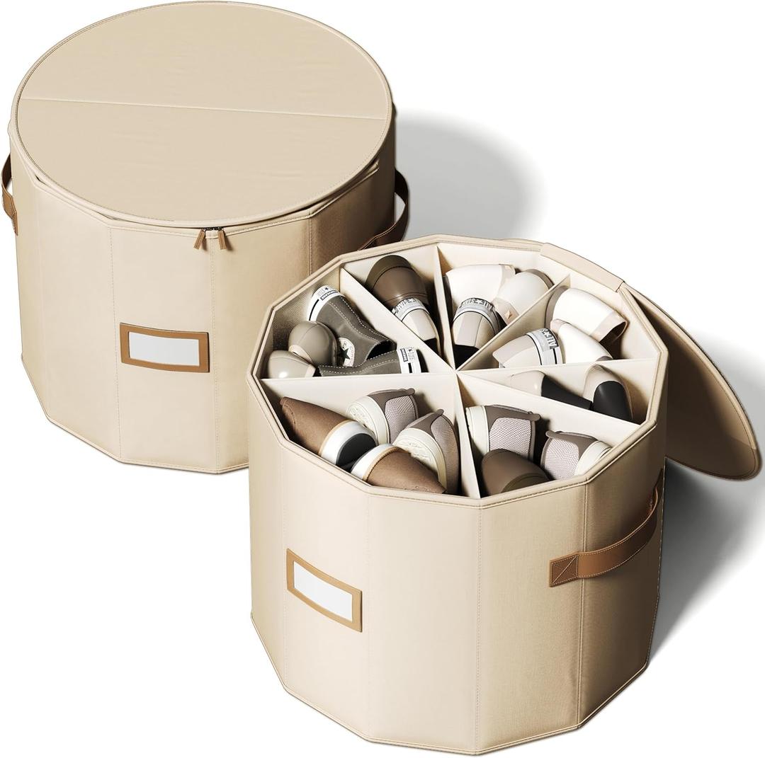 Vailando Shoe Organizer for Closet - Cylindrical Shoe Storage Organizer with Adjustable Dividers for Closet, Foldable Shoe Storage Box, Blush Pink, 2-Pack, Large