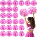 Yunsailing 24 Pack Cheerleading Pom Poms with Baton Handle 14.5 Inch Metallic Cheering Squad Pompoms for Team Sports Football Dance Cheering Adults (Pink and White)