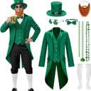 Leprechaun Costume Men,Irish Costume Include Leprechaun Beard Jacket Vest Hat,St Patricks Day Costumes for Men (Small)