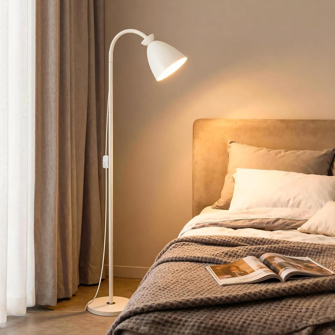 White Floor Lamp for Living Room Corners Bedroom Bedside Kids room dorm Library,9W LED tri Color Dimming, Gooseneck Adjustment, Iron Lampshade, Work Desk Lamp,Tall Standing Reading Light, home decor