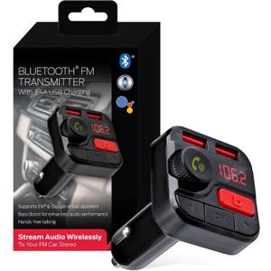 Monster Bluetooth FM Transmitter for Car Cigarette Lighter, Bass Boost, Track Back/Forward, Volume, Play/Answer Buttons, Micro SD Card Slot, Microphone, 2 USB Chargers, Google Voice & Siri Compatible