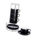 MIAMIO - 2.5 oz Espresso Cup Set with Saucers Coffee Mug Set of 6 - Ceramic Coffee Mug Stackable Espresso Mug with Stand for Coffee Drinks, Latte, Cafe Mocha - Le Papillon Collection (Red)