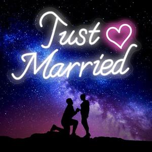 Just Married Neon Sign for Wedding Decor, Just Married Sign Wedding Ceremony Backdrop Decorations Gift for Reception, 16.5 x 9.4 inch