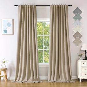 Novecozy Linen Texture 100% Blackout Curtains 84 inches Long for Bedroom Living Room Darkening Full Black Out Rod Pocket & Back Tab Thermal Insulated Home Decor Window Drapes2 PanelsNatural Linen