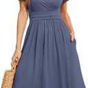 WEACZZY Women's Summer Short Sleeve Casual Dresses V-Neck Floral Party Dress with Pockets (X-Large, A Purple Gray)