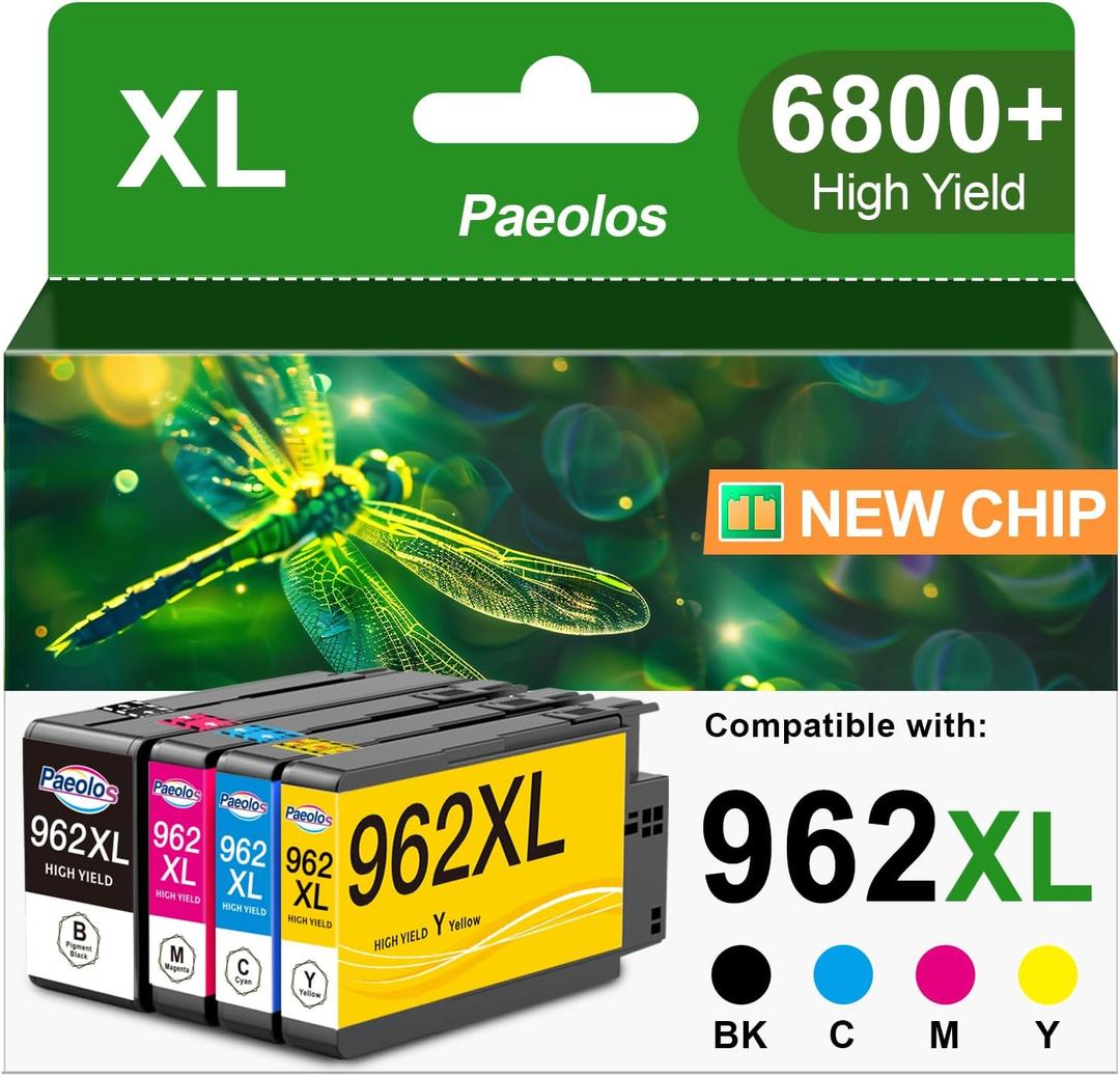 Paecolos 962XL Ink Cartridges Combo Pack Remanufactured for HP 962XL Ink Cartridges Combo Pack for HP 962 XL for HP Ink 962 for HP 9010 Ink Cartridge Officejet Pro 9010 9015 9020 9018 9025 Printer (4-Pack)