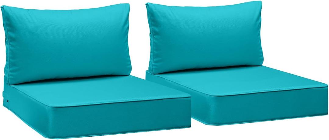 AAAAAcessories Outdoor Deep Seat Cushions, Waterproof, Fade-Resistant Patio Furniture Replacement Cushions, 23.5" x 25.5" x 5" + 23.5" x 13.5", Set of 2, Turquoise Blue