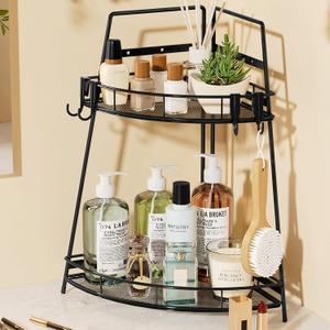 VITVITI Organizador esquinero de 2 niveles para encimera de bao, organizador de estante de metal para encimera, fregadero, organizador de maquillaje para tocador, perfume, cuidado de la piel con (Negro)