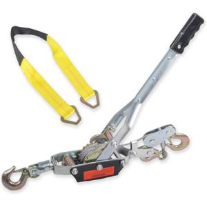 5 Ton Heavy Duty 3 Hook Steel Cable Dual Gear Power Puller Come Along Chain Winch Ratchet Tool & 2 x 36 Tie Down Strap with D Rings(3333 lbs)