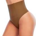 Werena Tummy Control Thong Shapewear for Women Seamless Shaping Thong Panties Body Shaper Underwear (Medium, 01# Brown-mid Waisted(has Boning))