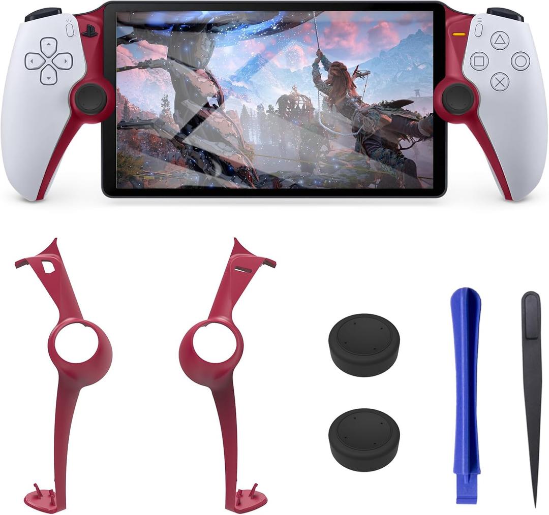 DLseego 1 Pair Handheld Decorative Trim Shell Suitable for PS Portal Remote Player, ps5 Edge Controller DIY Replacement Clip Shell, Including Tool Kit and 2 Thumb Grips, Red Plates Cover