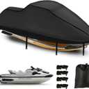 Jetski Covers Waterproof,Upgraded 420D Heavy Duty Jet Ski Personal Watercraft Cover,2 Air Vent Marine Grade UV Resistant for Seadoo,Kawasaki,Waverunner Polaris from 126" to 135"(Black)