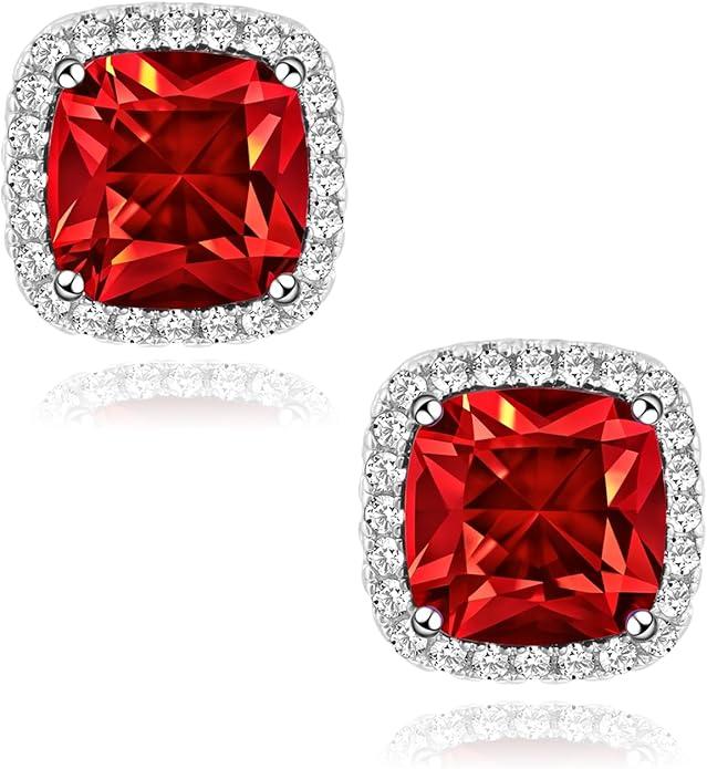 Square Cubic Zirconia Earrings Stud 7mm Birthstone Studs Earrings Hypoallergenic Princess Cut Earrings 925 Sterling Silver Post Studs Earrings for Women