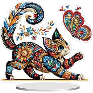ACSAUMMY 5D Diamond Art Kits for Adults, Diamond Art Painting Desktop DIY Diamond Art Tabletop Animal Diamond Arts and Crafts for Kids Adults Stand Up Gem Painting Kit for Decoration (Little Cat)