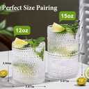 Hobnail Drinking Glasses Set of 8, 4pcs 15oz Highball Glasses & 4pcs 12oz Clear Glass Cups,Kitchen Bar Vintage Embossed Glassware Sets for Whiskey,Cocktail,mocktails,Wine, Water & Juice Drinkware
