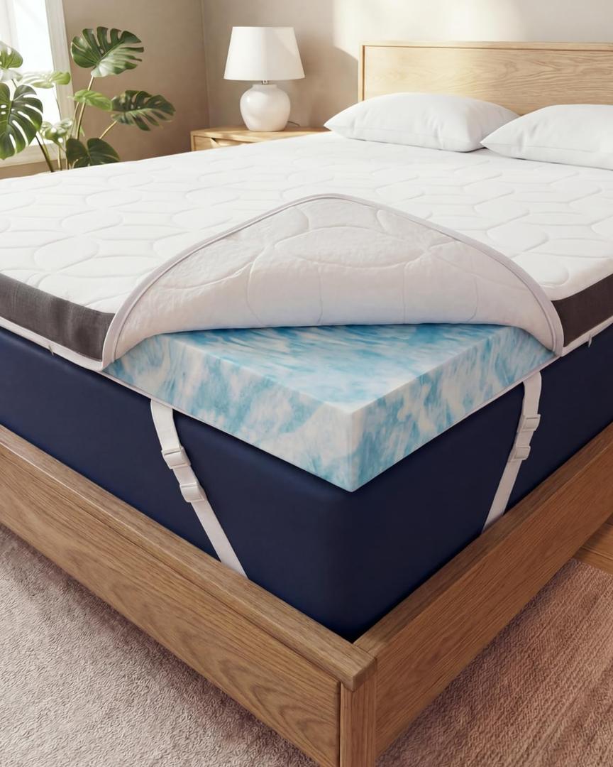Memory Foam Mattress Topper with Cooling Cover - 3 Inch Cooling Gel Mattress Topper - Extra Plush Thick & Comfortable - Short Queen Size Mattress Pad with Washable Cover - Pressure Relief Bed Topper