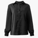 Womens Button Down Shirt, Long Sleeve Blouses, Solid Color Lapel Shirt Lapel Tops Female Work Wear size XS