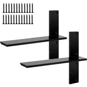 2-Pack Floating Shower Bench Brackets - 16" L x 2.5" W Heavy-Duty Hidden Countertop Wall Support Brackets, 3/8" Thick, Ideal for Floating Vanity, Cabinets, Granite,Dishwashers, Bin,and Bench Seats