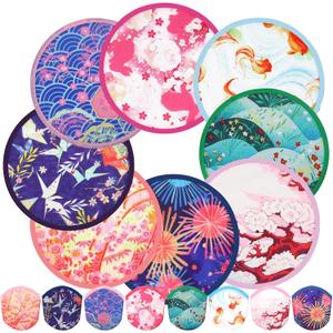 24 Pcs Foldable Fan Japanese Foldable Fan Style Summer Flower Handheld Round Folding Flying Disc for Women Man Daily Use Festival Wedding Party Favors Decorations Portable, 8 Style