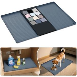 URMONA Waterproof Silicone Under Sink Mat 31'' x 22'' Shelf Liner for Kitchen and Bathroom, Cabinet and Counter Protector, Storage and Organizers, Litter Mat, Pet Cat Puppy Essentials(Dark Grey)