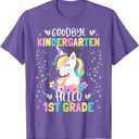 Goodbye Kindergarten Hello First Grade Unicorn Girl T-Shirt (Small, Purple Heather)