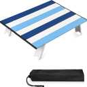 CroBlissful Beach Table Folding Camping Portable Table Striped White Aluminum Side with Carry Bag for Camping Picnics and Outdoor Activities(22x16x5 in,Navy Blue)