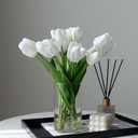 10PCS Artificial Flowers with Vase, Faux Silk Tulip Flower Artificial Flowers Bouquet, Faux Flower Arrangement with Vase, Suitable for Home Office Decoration, Dining Table Centerpiece
