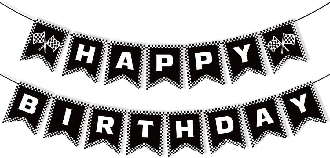Race Car Happy Birthday Banner Race Car Birthday Party Decorations Black and White Checkered Flag Banner Racing Themed Checkered Flag Party Supplies for Boys
