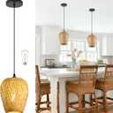 Wicker Pendant Lights Bamboo Pendants Light Boho Chandelier Rattan Pendant Wicker Light Fixture Woven Pendants Lights for Kitchen Island Living Room Dining Room (Bulb Incl.)