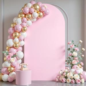 7.2FT Pink Arch Backdrop Cover - Polyester Fitted Wedding Arch Stand Covers Round Top Chiara Arch Backdrop Cover for Birthday Party Banquet Photo Background Decoration