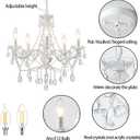 AMZASA Crystal White Chandelier, Ceramic White Hanging Pendant Light,Crystals Pendant and Glass Dish,5 Light Crystal Chandeliers for Ceiling Medallions,Wedding,Dining,Kitchen, Foyer,Mini
