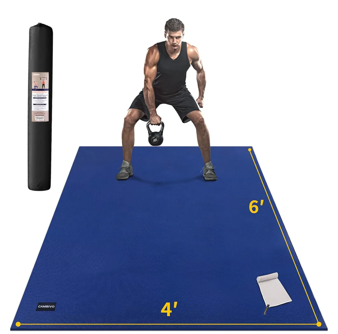 CAMBIVO Large Exercise Mat for Home Workout, 8'x6'/7'x5'/6'x4' (7 mm) Extra Thick Exercise Mat for Home Gym, Shoe-Friendly, Non-Slip Gym Mat for Jump Rope, Weights, Cardio, Fitness