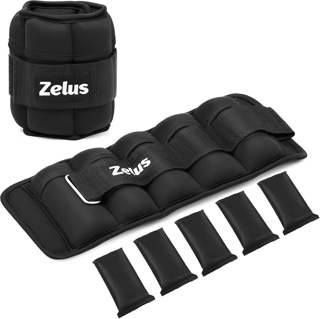 ZELUS 1 Pair Adjustable Ankle Weights, Modularized Leg Weight Straps for Women Men, Weighted Ankle Weight Set with Removable Sandbags, Ankle Strap for Gym Yoga Jogging Walking, Black, 5 lbs x 2 