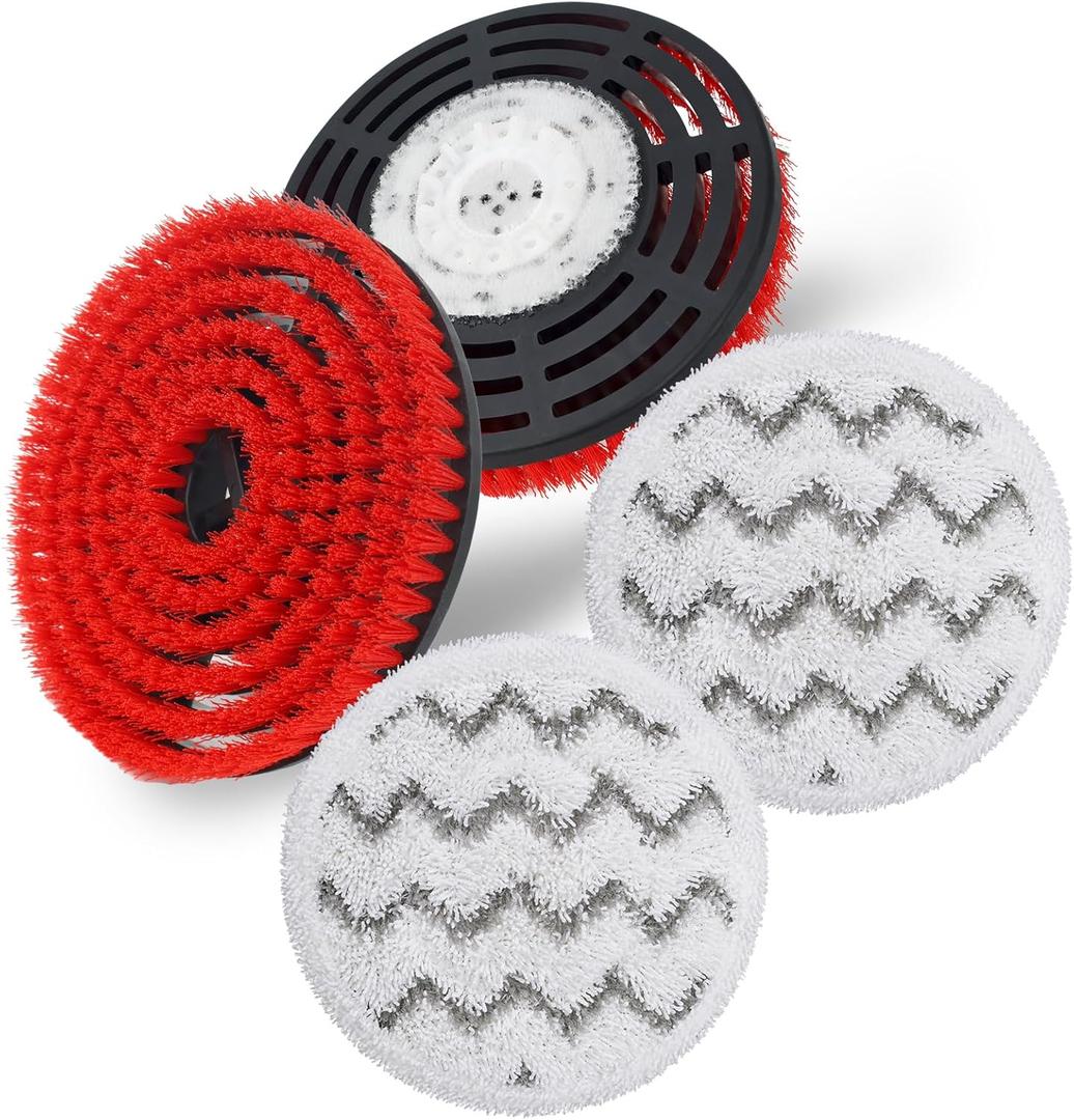 2 Pack Steam Mop Brush Head (Red) and 2 pack steam mop replacement pads (Gray), Upgraded Mop Pad Replacement Brush Heads Compatible with Shark Steam Mop S7000 S7001 S7020 S7005 S8021 S8001 etc