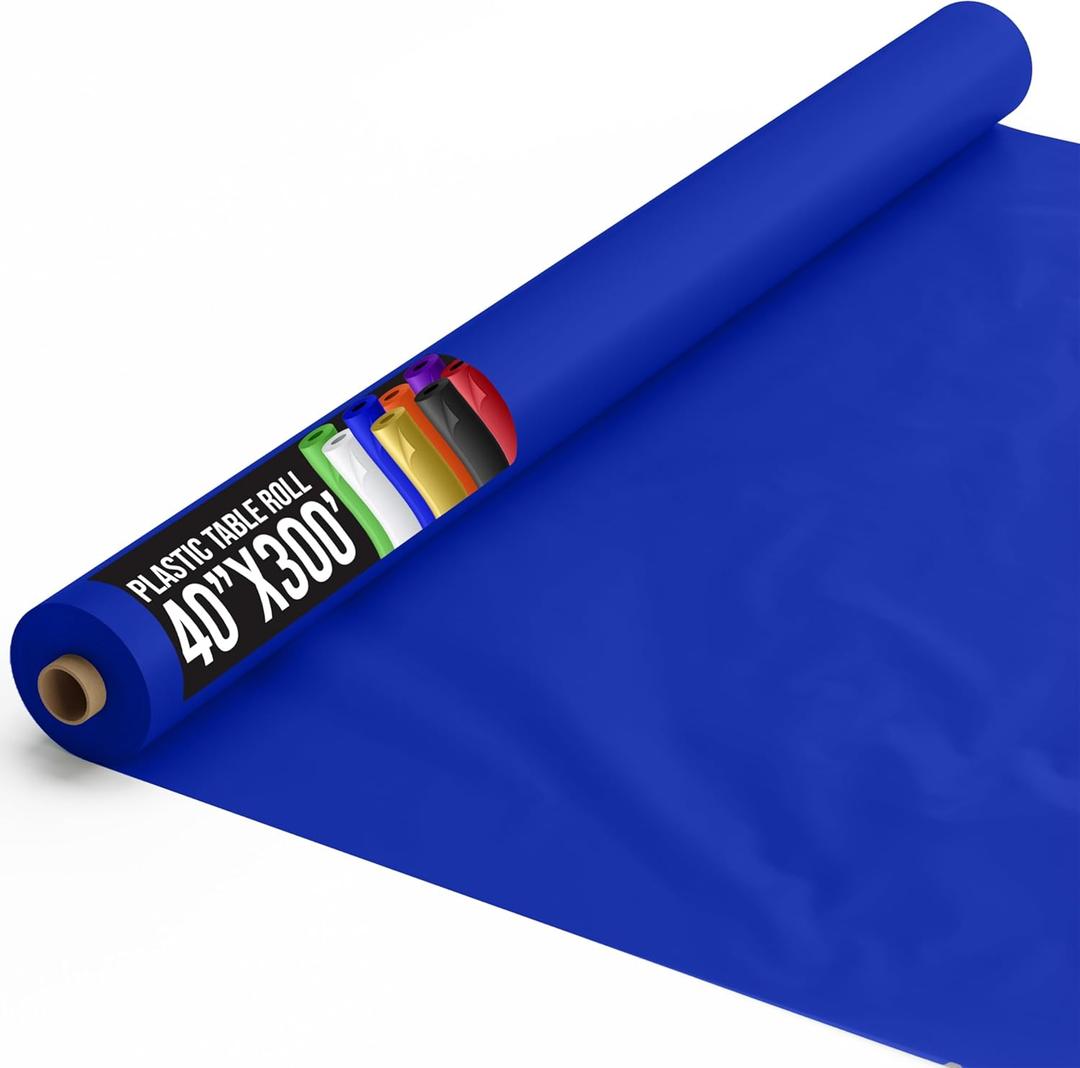 Party Solids Dark Blue Plastic Table Cover Roll 40" X 300' Table Cloth Plastic Cover Roll - Premium Quality Thick 0.5 MIL Banquet Rolls - Disposable Tablecloth Rolls