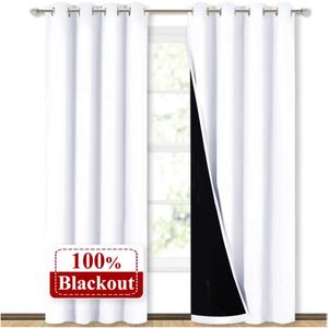 NICETOWN 100% Blackout Window Curtain Panels, Cold and Full Light Blocking Drapes with Black Liner for Nursery, 84 inches Drop Thermal Insulated Draperies (White, 2 Pieces, 52 Wide Each Panel) (52"W x 84"L (Pack of 2), Pure White)