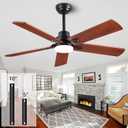 52 Inch Wood Ceiling Fan with Light and Remote, Quiet Reversible DC Motor, 5 Blade Walnut, 6 Speed, Indoor/Outdoor Ceiling Fans for Patio, Dining Room,Living Room and Farmhouse