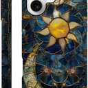 Case Compatible with iPhone 17,Fall Prevention Hybrid 2-Layer Hard Shell Phone Cover for Girls Boys,Sun Moon Celestial Glass