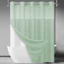 SORTTO No Hook Slub Textured Shower Curtain with Snap in Liner  Aqua Fabric Outer Curtain & Waterproof Inner Liner, Hotel Style with See Through Top Window, 71x74 in