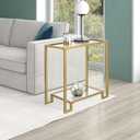 2 Tier Rectangular Side Table, Gold End Table with Glass Top, Modern Metal Clear Coffee Tables，Small Accent Tables for Living Room, Bedroom, 22" x 12.4" x 24"