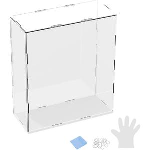 1-Pack Acrylic Display Case, 9.8x3.9x11.8 Inch/25x10x30cm Acrylic Clear Display Case Box with Black Wooden Base for Collectibles, Dustproof Showcase [White, Clear]