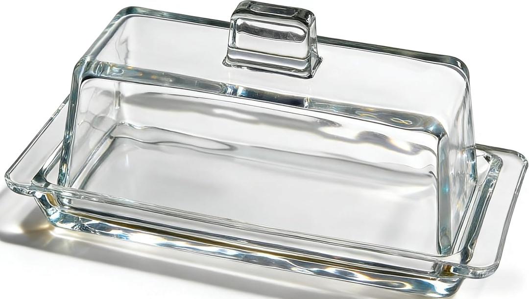 Glass Butter Dish with Lid and Knife, 8.1 Inch Crystal Clear Storage Container, Airtight Seal