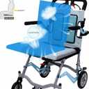 Ultra Lightweight Folding Wheelchair for Seniors, Portable Transport Chair with Flip Armrests and Swing Footrests, Locking Handbrakes, 16" Wide Seat, Gray Blue