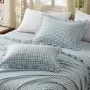 KKJIAF 2 Pcs Plaid Ruffle Pillow Case Standard Size, Cotton Gingham Ruffled Euro Sham Pillow Covers 20x26 Inch, Linen Feel Plaid Bed Pillow Shams with Envelope Closure for Sofa Bed (Dusty Blue Plaid)