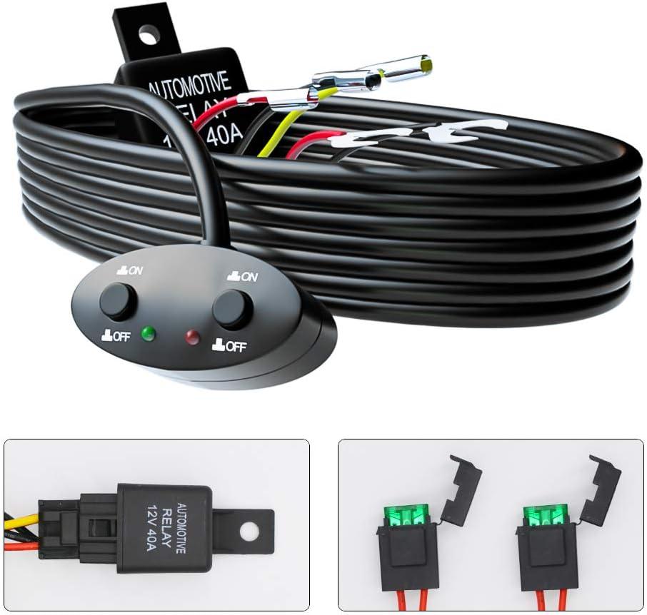 HIKARI 2021 New LED Light Bar Relay Wiring Harness Kit, 2 Leads 12V 40A On/Off Switch Power Blade Fuse for Off Road Pickup Trucks Jeep Ford ATV UTV SUV Boat