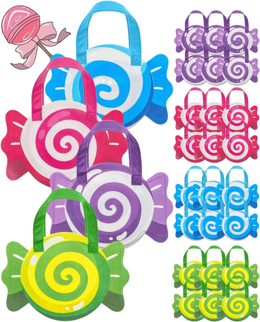 Forzacx 24 Pack Candyland Party Decorations Mini Candy Bags, Non Woven Lollipop Candy Goodie Bags, Perfect for Candyland Theme, Sweet Princess Birthday, Bridal Baby Shower & Wedding Gifts, 11.81 x 8.27 inches