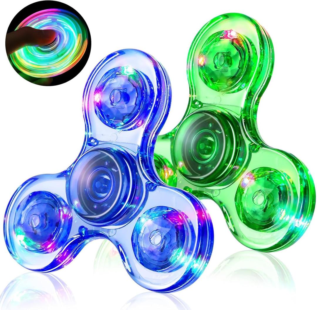Gigilli Fidget Spinners for Kids 2 Pack, Light up Sensory Fidget Toys Adults Kid 4-8-12, Glow in the Dark ADHD Autism Toys 5-7 Boys Girls, LED Classroom Prizes Party Favors Mini Fidgets for Toddler