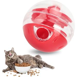 Interactive Cat Treat Dispensing Puzzle Ball Toy, Adjustable Leakage Mouth Slow Feeder for Kitten Training