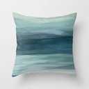 Seafoam Green Mint Navy Blue Abstract Ocean Art Painting Flax Cotton Hidden Zipper Throw Pillow Covers 20x20 in (Two Sides) (14)